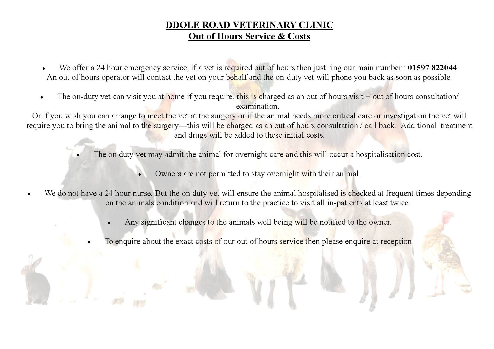 Ddole Road Vets Emergency Service Details